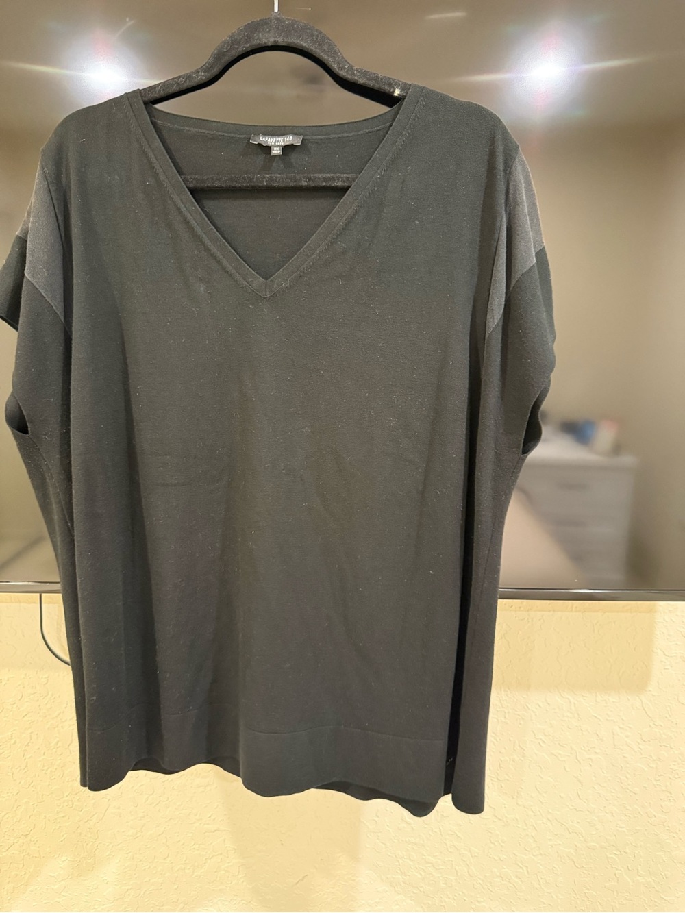 Lafayette 148 New York  Black V-Neck Relaxed Knit Top size 2x